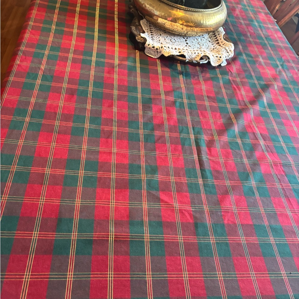 Plaid Fabric Cloth Red and Green Tablecloth & placemats